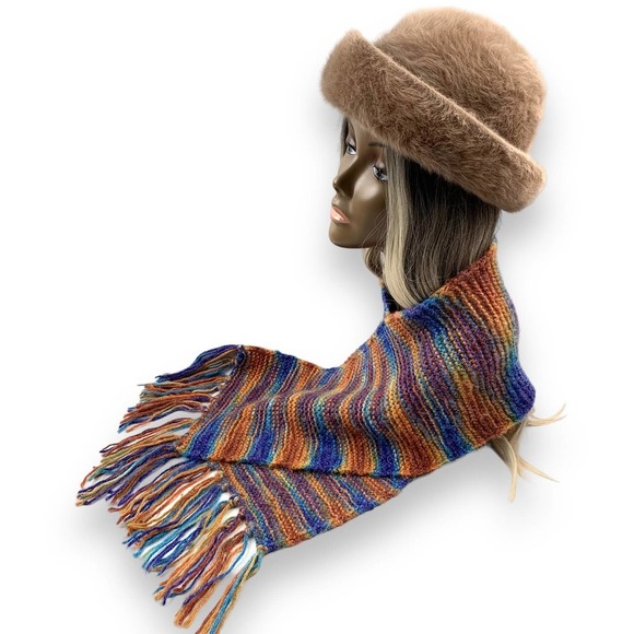 Vintage ombre rainbow hand made crochet scarf - Picture 6 of 13